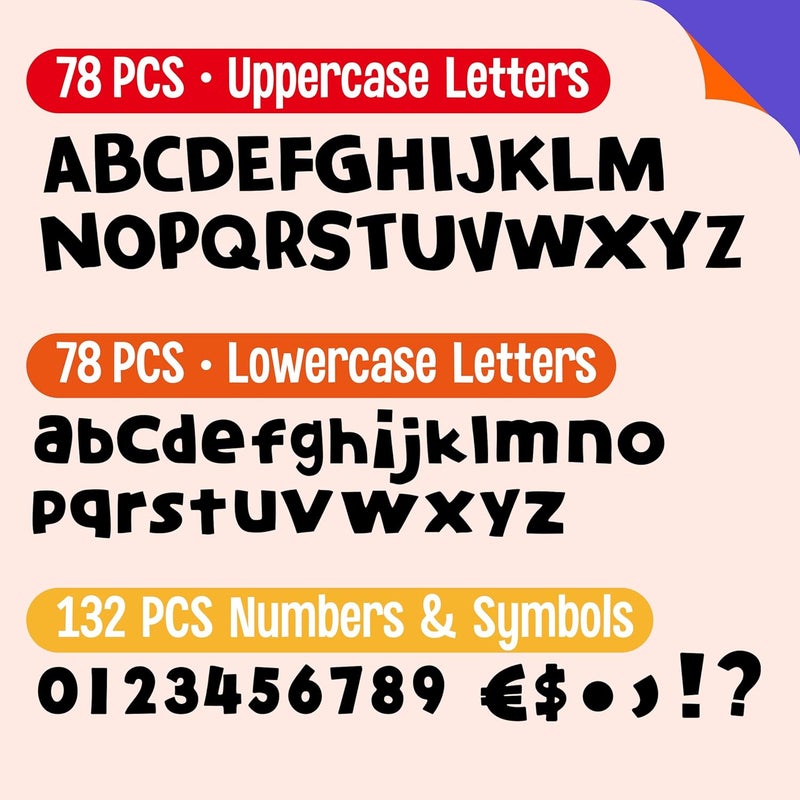 SpriteGru 288 PCS Alphabet Combo Set, Bulletin Board Alphabet Including 78pcs Uppercase Letters, 78pcs Lowercase Letters, 132pcs 0-9 Numbers & Punctuation, Chalkboard Classroom Letters for Home School Decor - Image 2